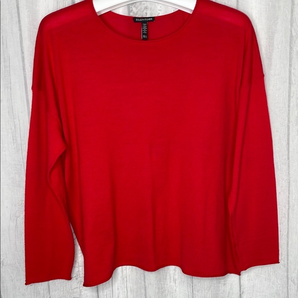 Eileen Fisher Italian Merino Red Sweater - Picture 1 of 9